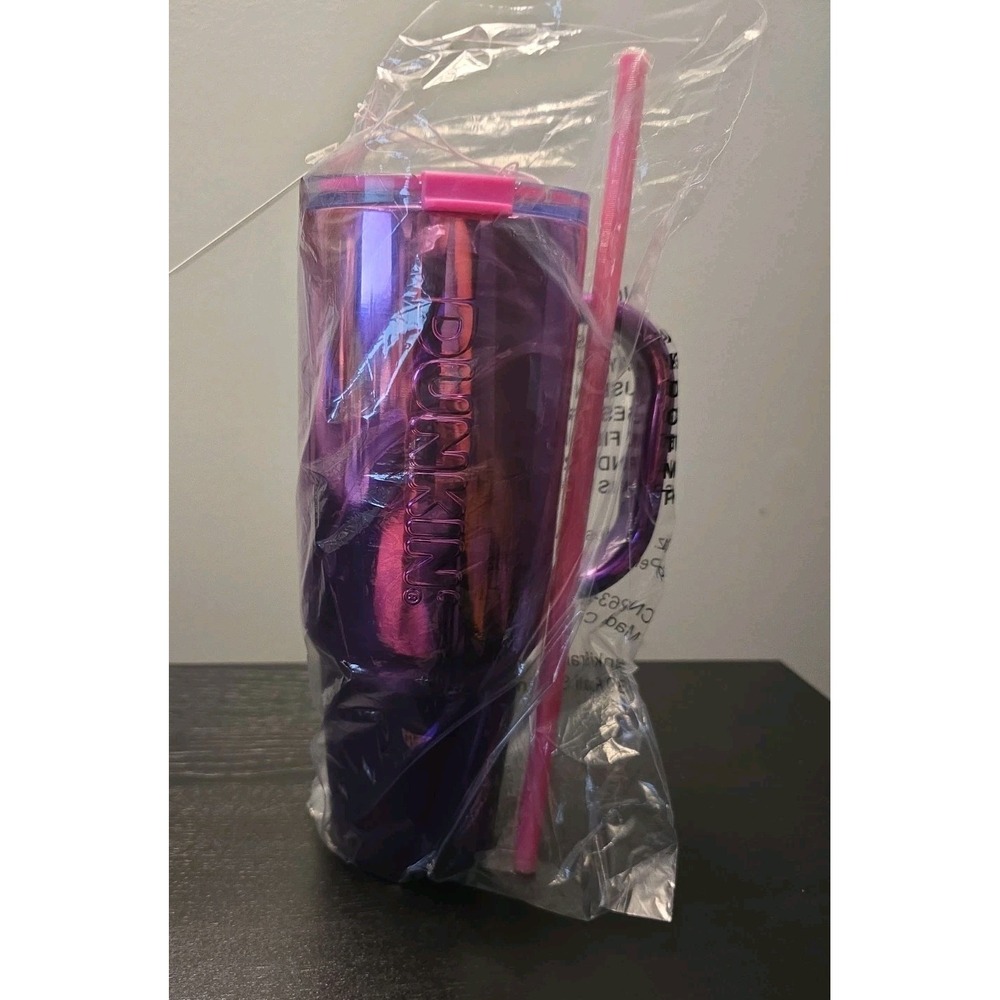 New! Dunkin' Donuts 40oz Stainless With Handle Pink And Purple Metallic Ombre